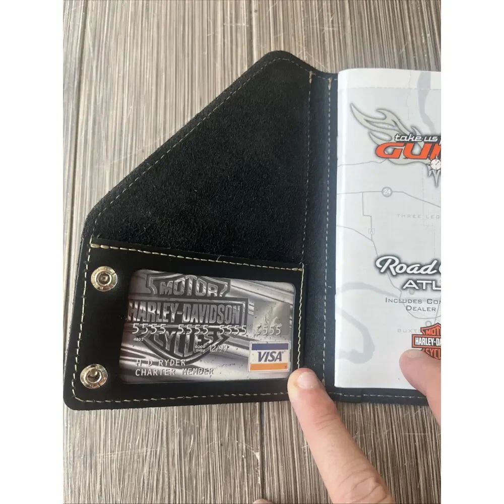Harley-Davidson Black Leather Road Atlas Compass Travel Wallet
